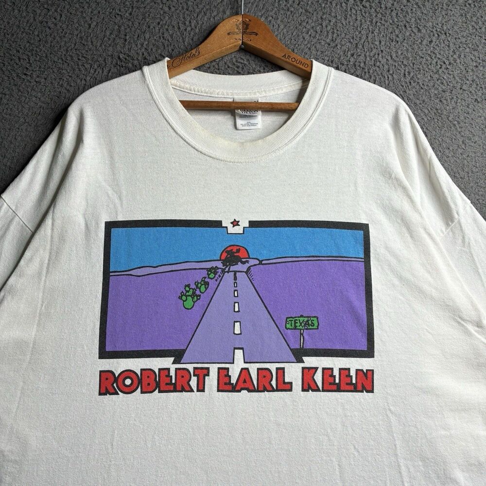 Vintage Robert Earl Keen T-Shirt Men’s 2XL , White, “Road Goes On Forever” Art